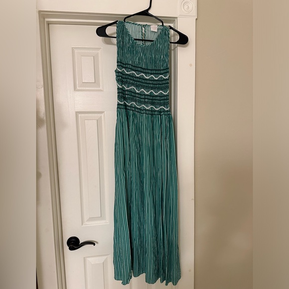 EUC Loretta Caponi Gioia Smocked Striped Crepe De Chine Maxi Dress Size M - Picture 5 of 5